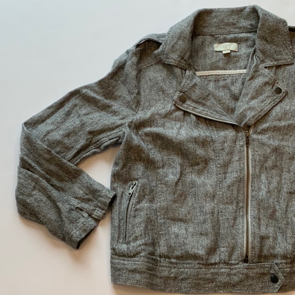 Loft Outlet Linen Blend Moto Jacket Light Gray/ Charcoal Marl Size Small - Picture 11 of 14